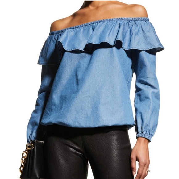 MICHAEL Michael Kors Tops - Michael Kors Off-Shoulder Denim Ruffle‎ Top Blue 2X NWT